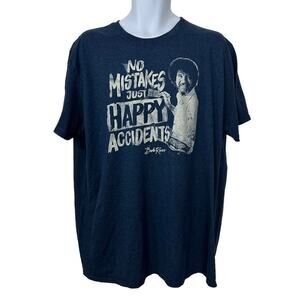 Bob Ross Graphic Tee T Shirt No Mistakes Just Happy Accidents Blue Sz 2XL XXL